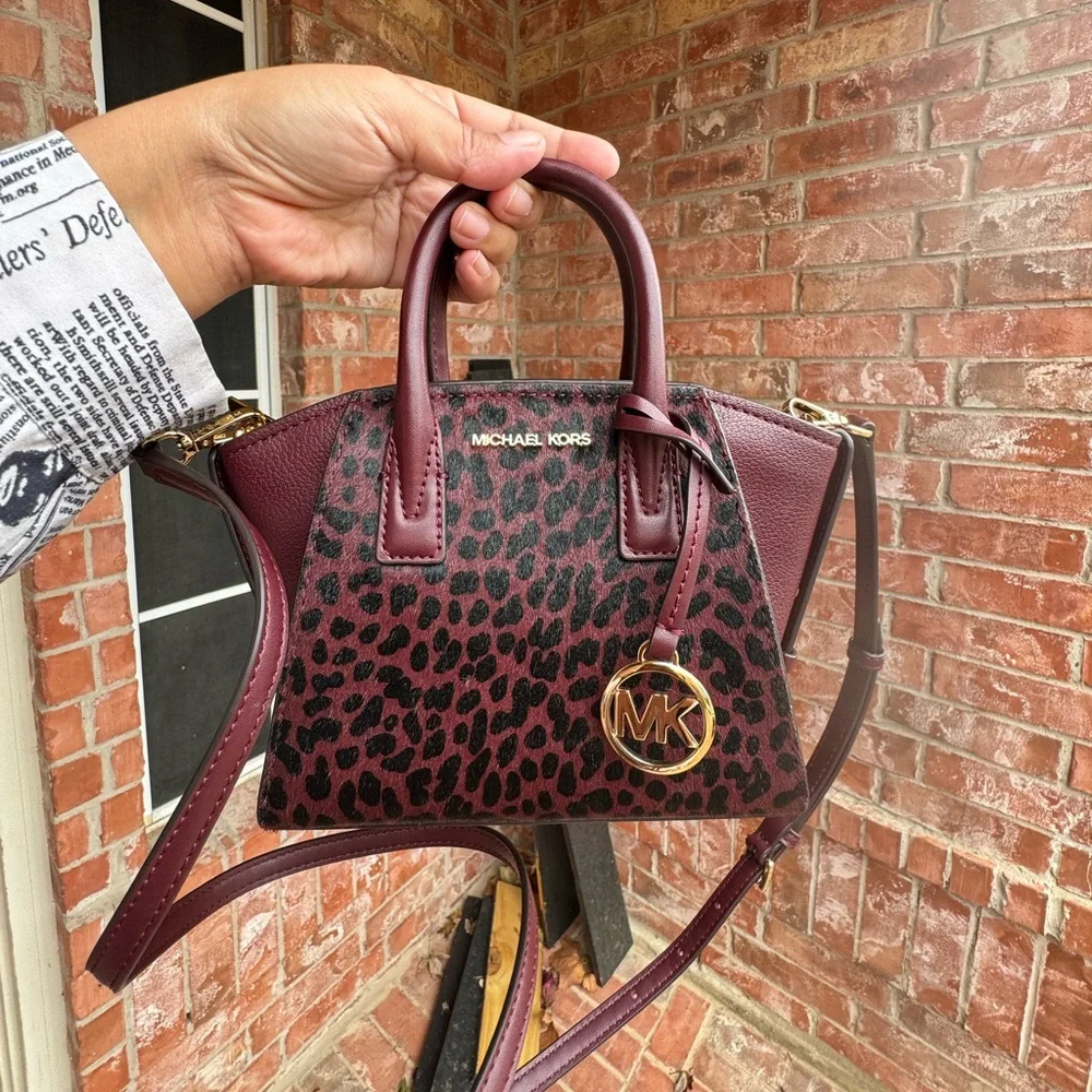 Michael Kors Avril XS Leather Handbag Satchel Crossbody Bag Oxi Blood Purse